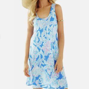 Lilly Pulitzer MELLE DRESS Blue Haven Pop Up Into the Deep Pink SEA SHELL S